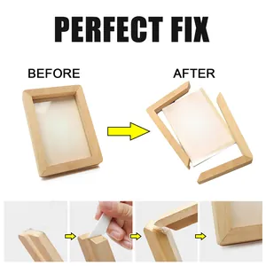 Step-by-step application of epoxy AB glue for repairing broken wooden frame corners