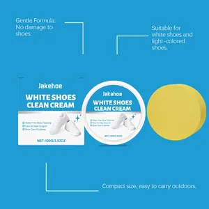 JAKEHOE White Shoe Cleaning Cream kit with sponge and gentle formula callouts