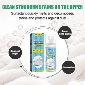 Detailed view of Jue-Fish shoe whitening cleansing gel for stubborn stain removal.