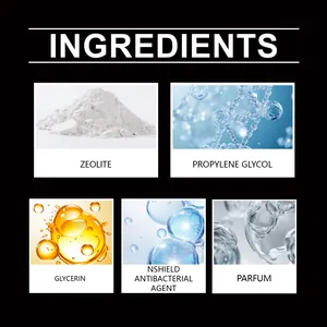 Detailed ingredients breakdown of shoe deodorant including zeolite, glycerin, and parfum.