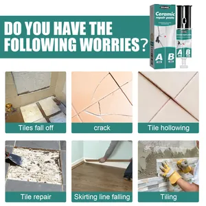 Ceramic repair paste kit for fixing tiles, cracks, and hollowing problems.
