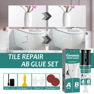 Complete ceramic tile repair kit with AB glue and application tools for crack fixing.
