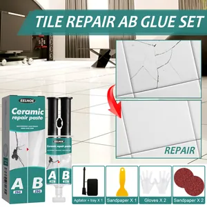 Professional ceramic tile repair paste kit with AB glue and essential application tools