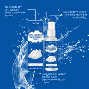 Detail view of Jue Fish shoe and sock deodorizing spray with fresh water splash background
