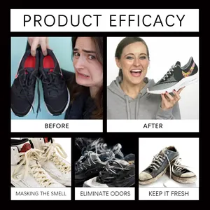 Detail showing shoe deodorant capsule efficacy in eliminating odors and keeping shoes fresh