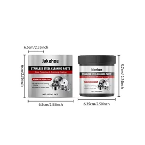 Detail view of 100g Jakehoe stainless steel cleaning paste showing precise product dimensions.