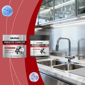 Jakehoe 100g stainless steel cleaning paste shown in a modern kitchen sink scenario