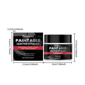 Διαστάσεις συσκευασίας και βάζου Brunizo paintable leather filler σε cm και ίντσες