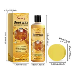 Detailed dimensions for the 100ml Jarrary beeswax furniture polish and sponge kit