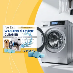 Jue Fish washing machine cleaner tablets for deep cleaning and odor removal, 12 pieces pack.