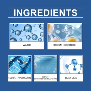 Ingredients list of pipe clog remover including sodium hydroxide and hypochlorite