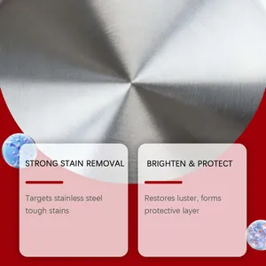 Detail of stainless steel cleaning paste effect with strong stain removal text