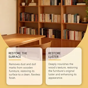 Detail showing the restorative effect of beeswax wood polish on furniture surface.