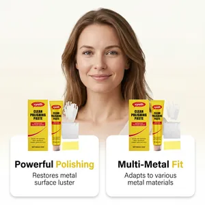 Vyreth metal polishing paste for stainless steel cleaning and surface luster restoration.