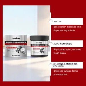 Detail of Jakehoe stainless steel cleaning paste showing ingredients for kitchen care.