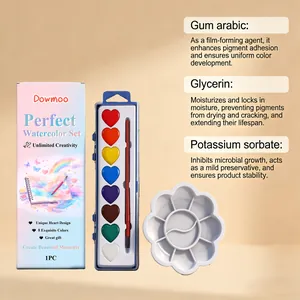 Detailed ingredient breakdown for Dowmoo heart-shaped watercolor set with 8 colors.