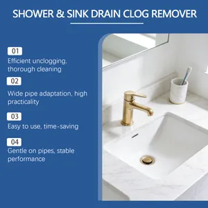 Clean modern bathroom sink scene showing effective drain clog remover application.