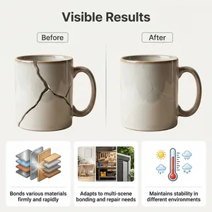 Colla multiuso per riparazione ceramica con risultati visibili prima e dopo l'incollaggio