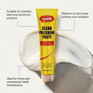 Detail of vyreth metal polishing paste showing white cream texture on metal surface.