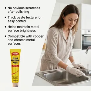 Vyreth metal polishing paste detail showing application on a stainless steel sink