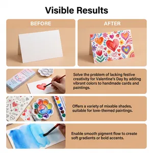 Detailed macro view of heart-shaped watercolor palette with vibrant DIY painting results
