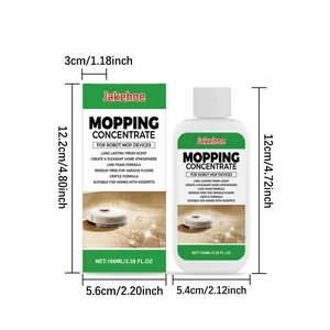 Detailed dimensions of 100ml JAKEHOE robot mop floor cleaner concentrate bottle and box.