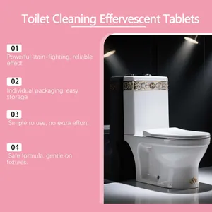 Professional detail showing features of powerful toilet cleaning effervescent tablets