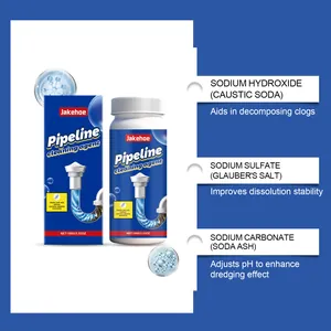 Detailed ingredient list of JAKEHOE pipeline cleaning agent showing chemical components.