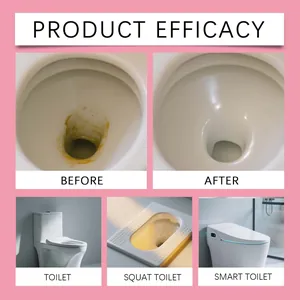 Before and after cleaning results for various toilets using cleaning tablets