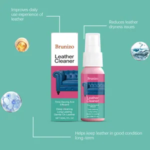 Spray detergente per pelle Brunizo 30ml e confezione con i benefici del prodotto.