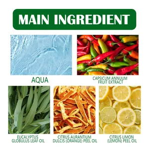 Natural ingredients list for mite remover showing eucalyptus, lemon, and chili extracts