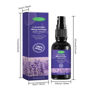 Genaue Abmessungen der 30ml Lavendel-Magnesium-Sprühflasche und ihrer Verpackung