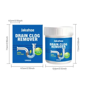 Product dimensions and packaging details for Jakehoe drain clog remover tablets 12pcs