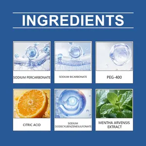 Ingredient list of household drain cleaner showing sodium percarbonate and citric acid.