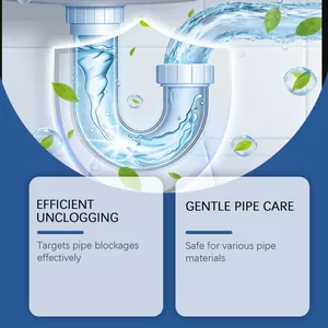 Graphic detail showing effective pipe unclogging and gentle care for bathroom drains.