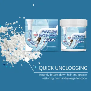 Detail view of pipeline dredging powder dissolving hair and grease effectively.