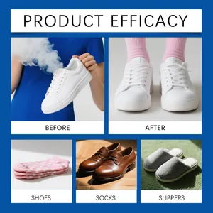Shoe and sock deodorant spray efficacy showing before and after results for footwear