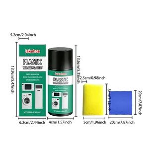 Dimensiones detalladas del kit de limpieza para plástico con botella esponja y paño