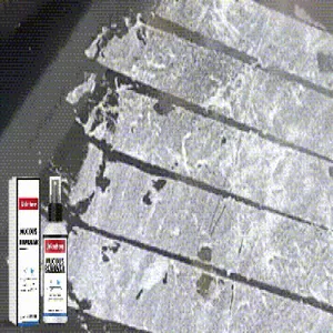 Vue détaillée du spray et de la boîte de dissolvant d'adhésif JAKEHOE sur surface