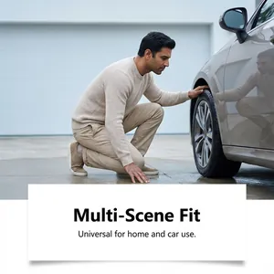 Lifestyle scene showing pet-friendly de-icer application for car tires and driveway