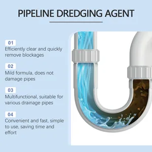 Illustration of pipeline dredging agent clearing a clogged U-shaped drain pipe