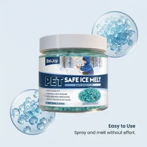 Pet-friendly ice melt granules with Easy to Use instruction and close-up view details