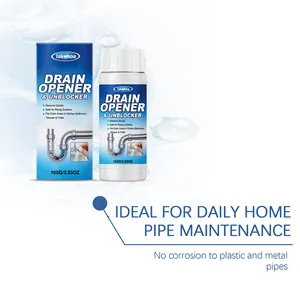 Close-up view of Jakehoe drain opener box and bottle featuring pipe maintenance benefits
