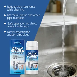High-efficiency drain opener for kitchen and bathroom pipes to remove hair and oil clogs