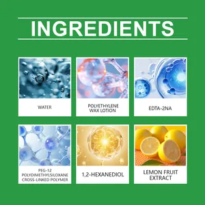 Detailed view of floor cleaner ingredients including lemon extract and polymers