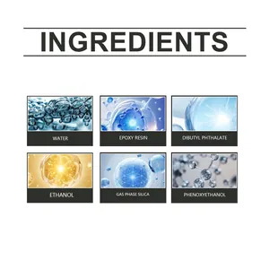 Lista detallada de ingredientes del pegamento transparente con resina epoxi y etanol.