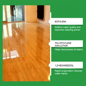 Detailed view showing concentrated floor cleaner ingredients for glossy wood floors.
