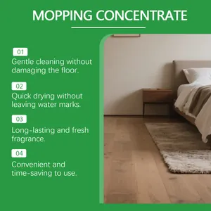 Infographic highlighting key benefits of concentrated floor cleaner for wood tiles