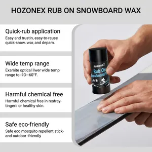 Detailansicht der Anwendung von HozoneX Rub-on-Snowboardwachs für alle Schneebedingungen