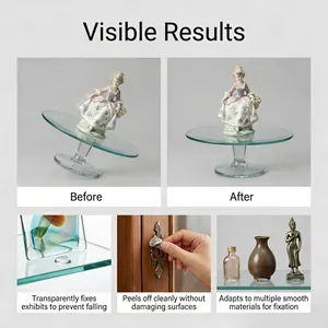 Detalle del gel adhesivo transparente que fija figuras y jarrones en cristal